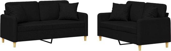 vidaXL 2-delige Loungeset met kussens stof zwart