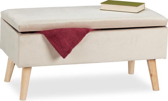 Opbergbankje met houten poten - 40 liter - crème