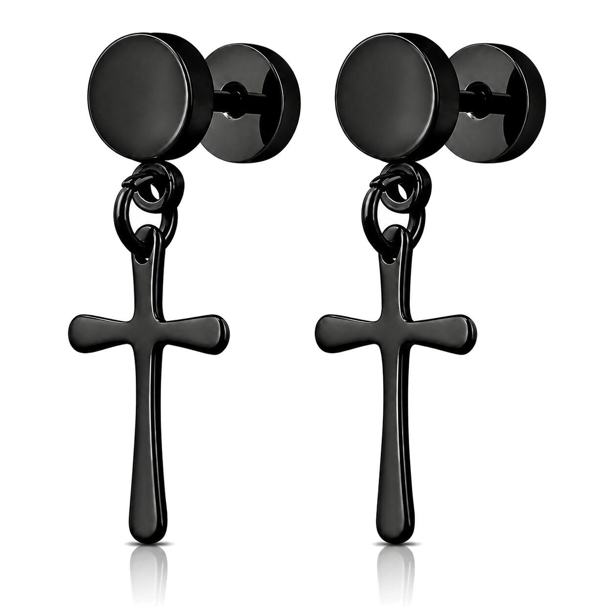 Mendes Heren Oorbellen Titanium - Zwarte Kruis Hangers - Stud Oorbellen met Steker - Hypoallergeen