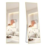 SONGMICS Full Body spiegel, 160 x 50 cm, rechthoekige staande spiegel, frame van aluminiumlegering, gehard glas, vierkante hoek, voor slaapkamer, woonkamer, garderobe, lichtgoud LFM050AB01