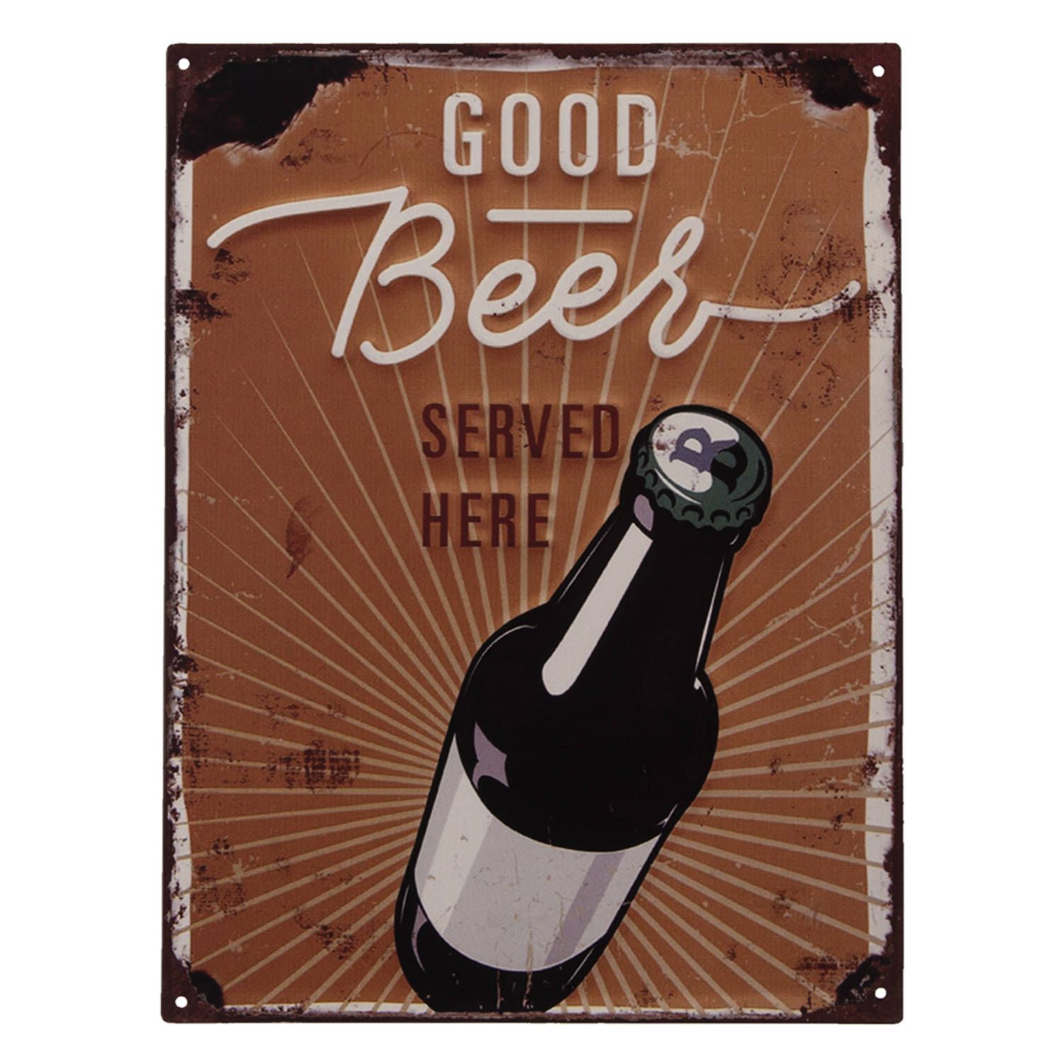 Clayre & Eef Tekstbord - 25x33 cm - Bruin - Metaal - Good Beer