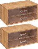 5five Sieraden/Make-up Organizer - 2 Lades - Bamboe/Kunststof - Bruin