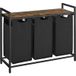 O'DADDY Panier à linge avec 3 compartiments – Plateau en bois et cadre en métal – 114L – 92,5 x 33 x 71 cm – Noir et marron rustique