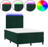 vidaXL Boxspring met matras en LED fluweel donkergroen 120x200 cm