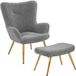 Yaheetech - Fauteuil de salon avec repose-pieds en tissu bouclette fauteuil à oreilles design élégant pieds dorés en métal pour chambre bureau gris