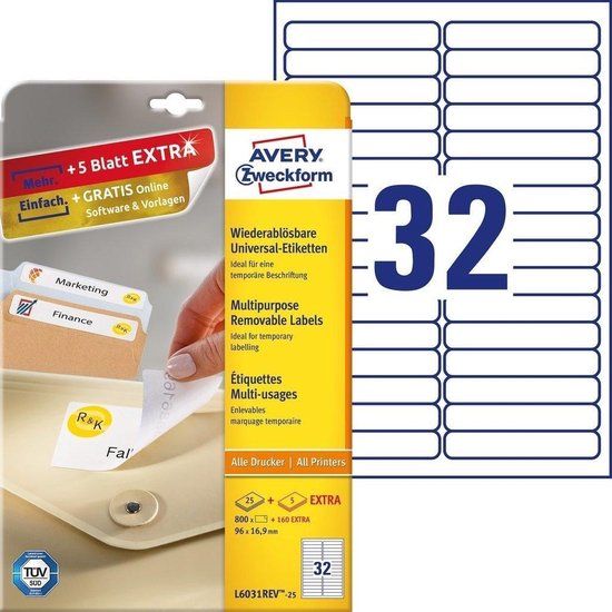 Avery Removable Labels 96 x 16,9mm (25)