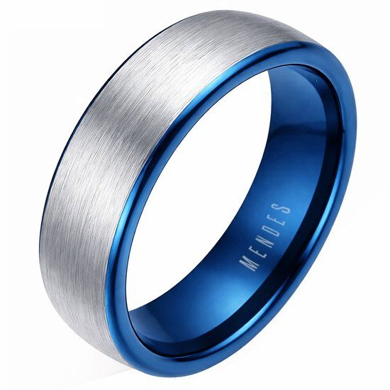 Mendes Steel Wolfraam ring geborsteld zilverkleurig met Blauw 6mm-19mm