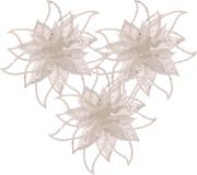 Cosy&Trendy Cosy and Trendy Kerstboomversiering bloemen op clip - 3x - wit - 14 cm - glitters