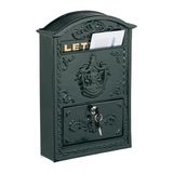 Relaxdays brievenbus antiek, engelse wandbrievenbus, HxBxD: 42 x 28 x 10 cm, A4, 2 sleutels, met slot, groen-goud