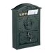 Relaxdays brievenbus antiek, engelse wandbrievenbus, HxBxD: 42 x 28 x 10 cm, A4, 2 sleutels, met slot, groen-goud