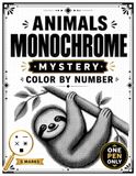 Animals Monochrome Mystery Color by Number: Relaxing Black & White Color-by-Number Puzzles for Adults