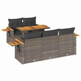 vidaXL 6-delige Loungeset met kussens, polyrattan, acacia, grijs