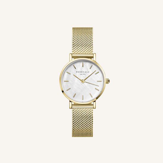 Small Rosefield SMGMG-S06 Small Edit Mesh Gold Watch - 26mm - White Dial - Gold Strap
