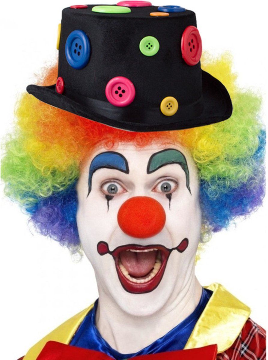 Shoppartners Clown Verkleed Set - Gekleurde Pruik met Hoge Hoed - Carnaval