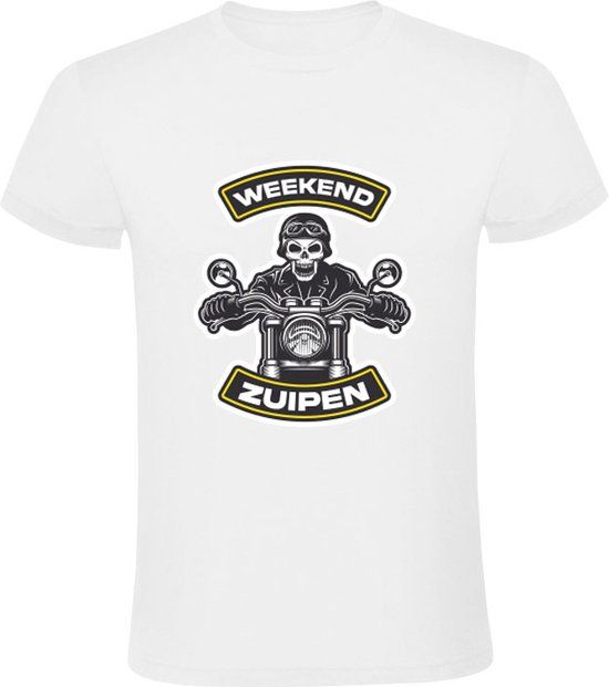 Weekend zuipen Heren T-shirt - motor - cross - shirt - Wit - Katoen - Maat S