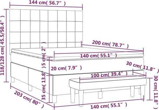 vidaXL Boxspring met matras stof donkerbruin 140x200 cm
