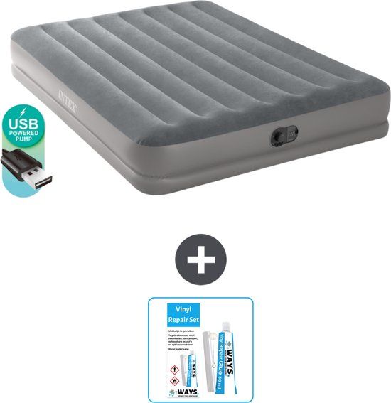 Intex Luchtbed 2-Persoons - 152 x 203 x 30 cm - Grijs - Inclusief pomp - 64114-Grijs