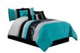 Chezmoi Collection Napa 7-delige luxe bladeren rol borduurwerk beddengoed dekbed set (oversized kingsize, groenblauw blauw/grijs/zwart)