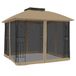 vidaXL Prieel met gaaswanden en dubbel dak, 2,94 x 2,94 m, staal, taupe