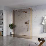 Fortifura Galeria Vrijstaande Inloopdouche - 140x200cm - Rookglas - antikalk - 8mm veiligheidsglas - 2 zijwanden - 30cm - wandsteunen en hoekprofielen - PVD - geborsteld koper