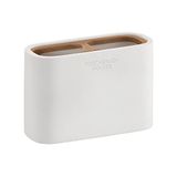 Gedy Melbourne Tandenborstelhouder voor badkamer, afmetingen en gewicht: 8,5 x 12,8 x 5,6 cm en 0,364 kg, tandpasta- en tandenborstelhouder van hars, afwerking wit en bamboe, design R & E, 2 jaar