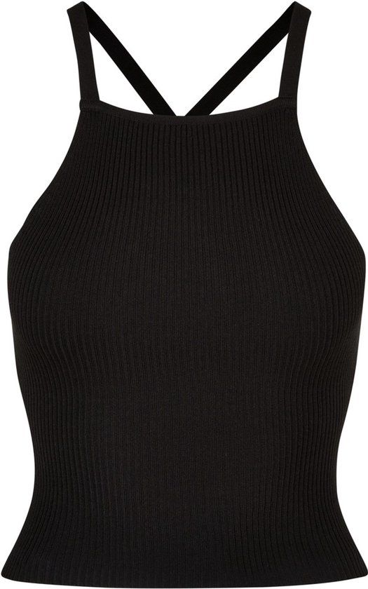 Urban Classics Curvy Urban Classics Rib Knit Crossed Back Mouwloze top - Zwart - 3XL