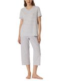 Schiesser Dames Pyjamaset Casual Essentials Korte Mouw 3/4 Broek Zilvergrijs Gevlekt Katoen XL