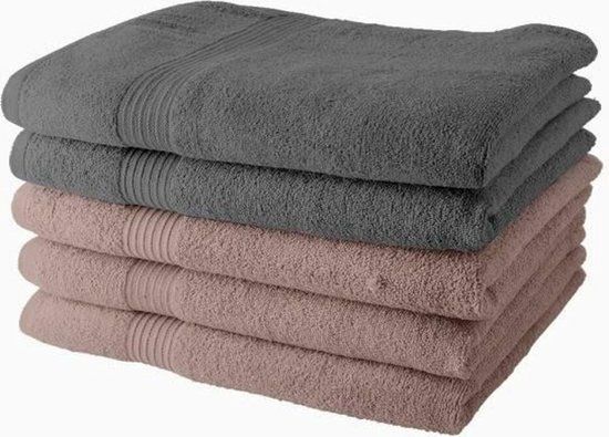 TODAY Handdoekenset - Grijs, Lichtroze - 5-delig - 70 x 130 cm