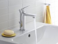 Duravit D-Code ééngreeps wastafelmengkraan M, met trekstang FreshStart, MinusFlow chroom hgl, DC1023001010