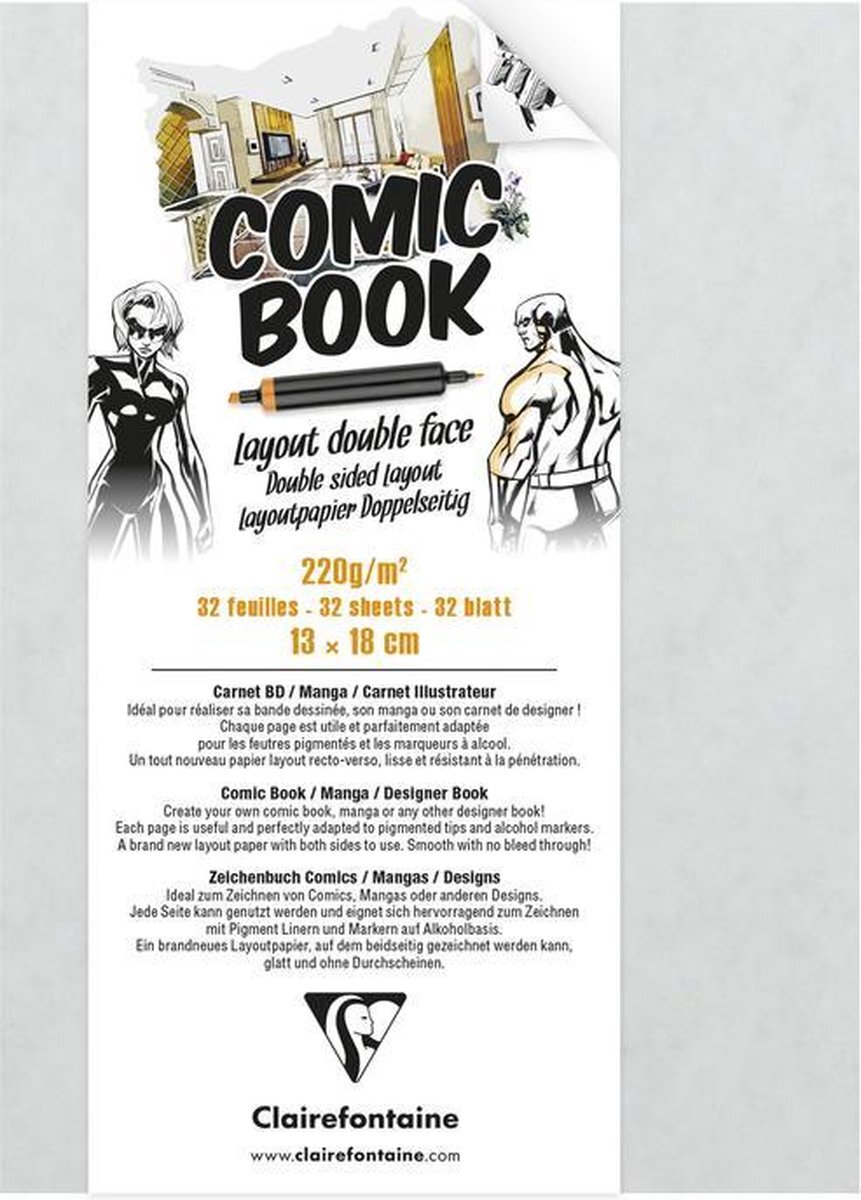 Clairefontaine Comic book voor alcoholmarkers 13 x 18 cm