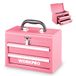 WORKPRO Metalen ladenbox met 2 laden en bovenste opbergruimte, roze, 27,5 x 15 x 20,8 cm, tafelorganizer met laden en handvat voor kantoor, kleedcabine en bureau, draagbare gereedschapskist