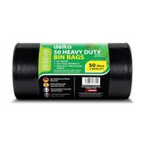 delka Heavy Duty vuilniszakken, extra sterke, scheurbestendige vuilniszakken voor huishouden, commercieel en tuinafval, lek- en scheurbestendig, platte bovenkant, milieuvriendelijk, recyclebaar (50