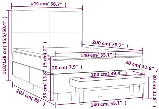 vidaXL Boxspring met matras stof zwart 140x200 cm