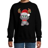Bellatio Decorations Kersttrui/sweater voor jongens/meisjes - Merry Christmas - zwart - Kerst poesje 98/104