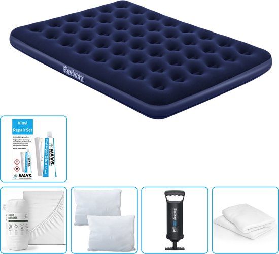 Bestway Luchtbed - 2-Persoons - 152 x 203 x 22 cm - Blauw - Inclusief Hoeslaken, Kussen, Kussenbeschermer, Pomp en Reparatieset