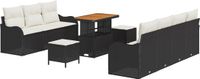 vidaXL Tuinbank Set 10-delig Zwart Polyrattan