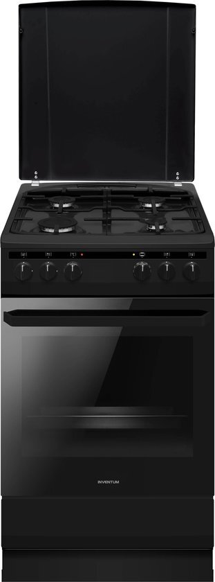Inventum VFG5020GZWA - 50 cm vrijstaand gasfornuis met elektrische hetelucht oven - Zwart