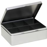 Merkloos / Sans marque Theedoos - zilverkleurig - aluminium/metaal - 20,3 x 15,7 x 7 cm - 6 vakken - Theezakjes bewaarblik