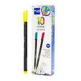 Plus Office 10 viltstiften met fijne punt, 0,4 mm, ideaal voor schrijven, schilderen en tekenen, schoolstiften met fijne punt, kleurrijke inkt op waterbasis (neongeel)
