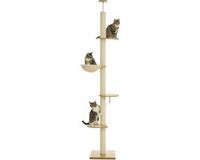 PawHut Krabpaal plafondhoog hoogte 230-250 cm voor katten, Eik+Crèmewit