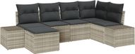 vidaXL Banc de jardin - Set - avec - coussin - 6 - pcs - Gris clair - poly - rotin