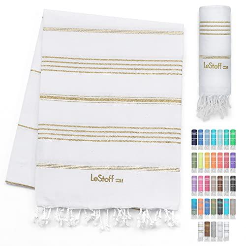 LeStoff Hamamdoek Strandlaken - 100% Biologisch Katoen - White - Gold - 95 x 180 cm
