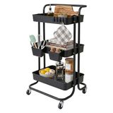 Relaxdays Rolwagen, 3 niveaus, multifunctioneel, zwart