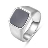 Frank 1967 7FR-0025-62 Heren Ring – Zwarte Steen – Geborsteld Staal – Ringmaat 62