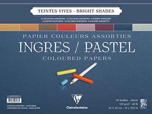 Clairefontaine Ingres Pastel Kleur Gelijmde Pad, 130 g, 18 x 24 cm, 25 Vellen - Verschillende Pastel Kleuren