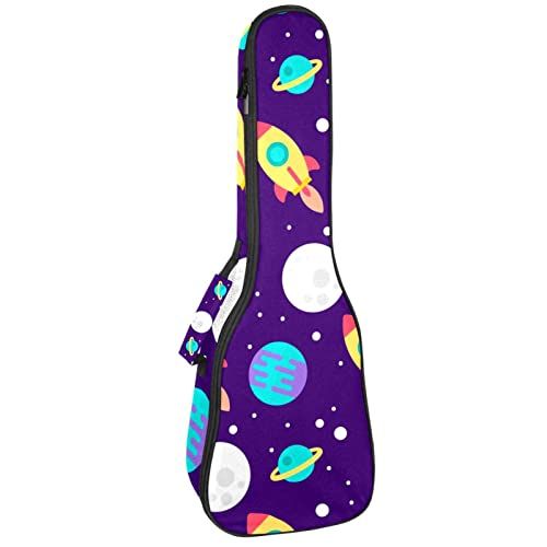 Mersov Concert Ukelele Rugzak, Heavy Duty Ukelele Case Bag met Opslag, Sopraan Concert Tenor Ukelele 10MM Gewatteerde Tas Buitenruimte Raketten Planeten Patroon