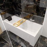 Badland OPTIMA ligbad 170 x 70 cm wit met baddrager met hoofdsteun met bamboe badplank