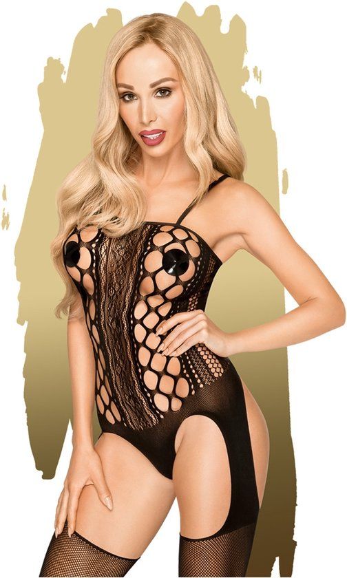 Penthouse Lingerie Bomb Squad - Bodystocking - Zwart - One size - Kant