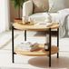 CLP Edduma Table basse - ronde - avec rangement - bois - table d'appoint - avec 2 niveaux - petit cadre en métal noir - 50 cm natura