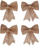 Bellatio Decorations Decoris Kerst decoratie strikjes - 4x st - jute - glitters - 13 cm